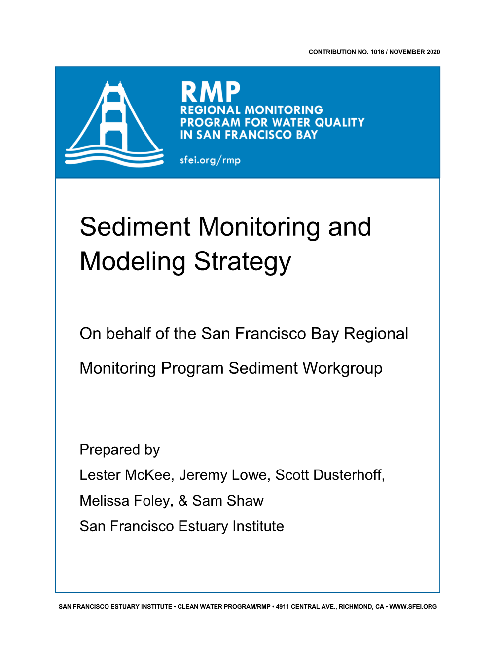 Sediment Monitoring and Modeling Strategy