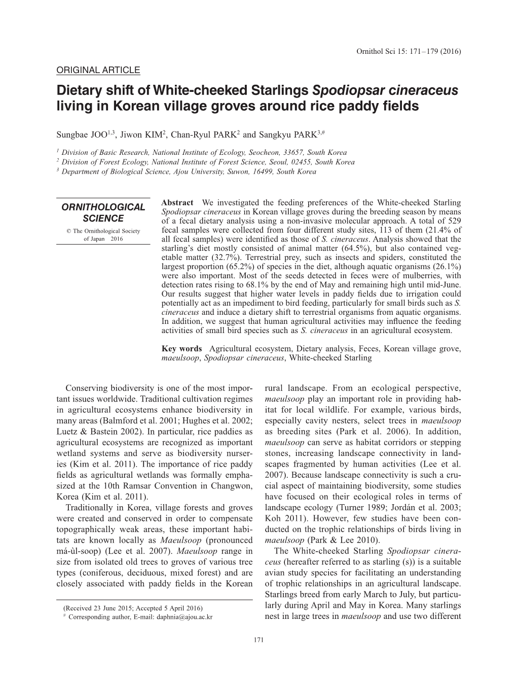 Ornithol. Sci. 15(2): 171-179