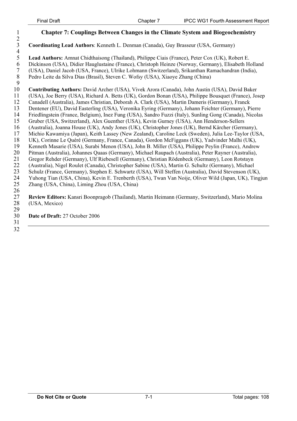 108 Final Draft Chapter 7 IPCC WG1 Fourth Assessment Report