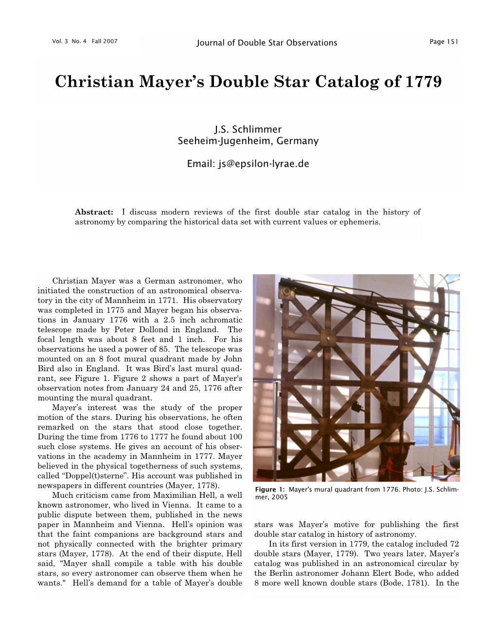 Christian Mayer's Double Star Catalog of 1779