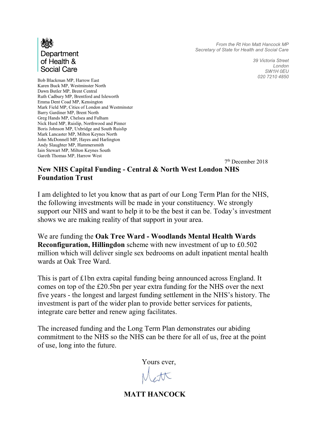New NHS Capital Funding - Central & North West London NHS Foundation Trust