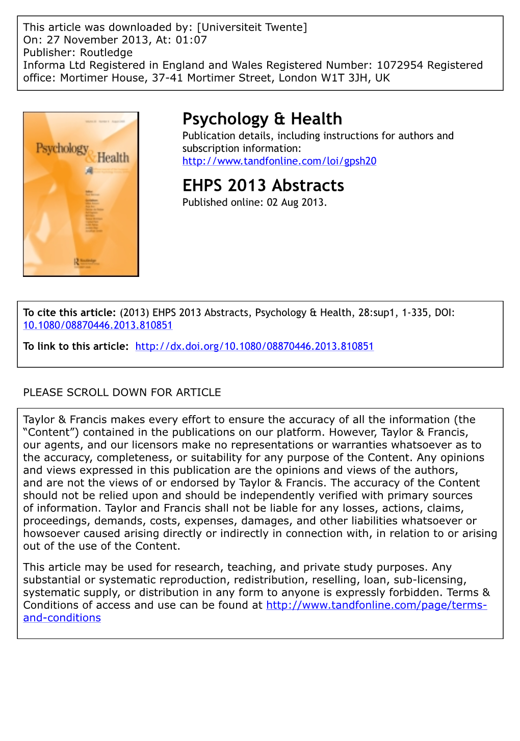 Psychology & Health EHPS 2013 Abstracts