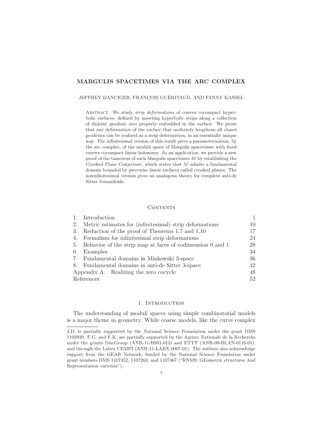 MARGULIS SPACETIMES VIA the ARC COMPLEX Contents 1