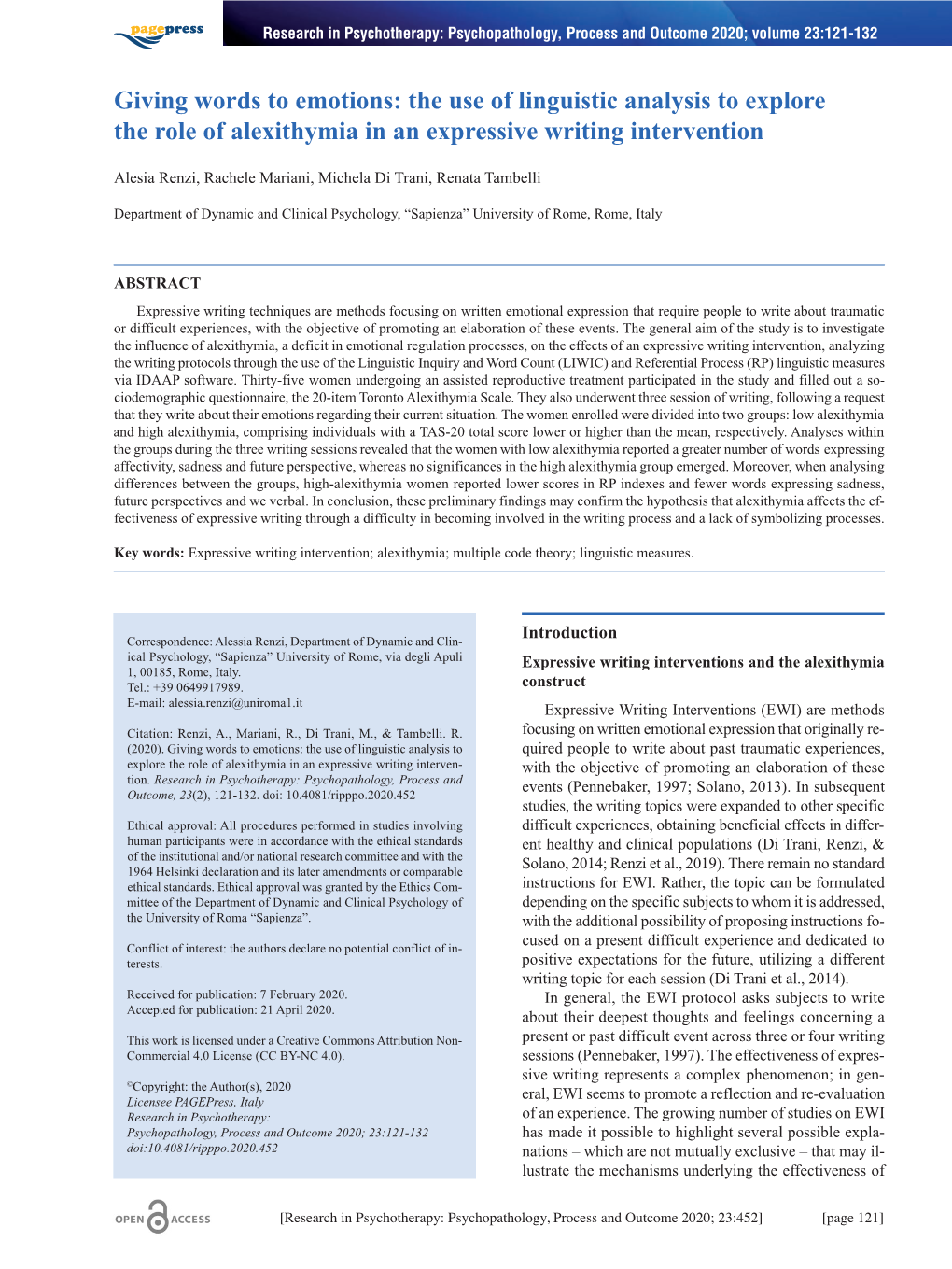 Giving Words to Emotions: the Use of Linguistic Analysis to Explore the Role of Alexithymia in an Expressive Writing Intervention