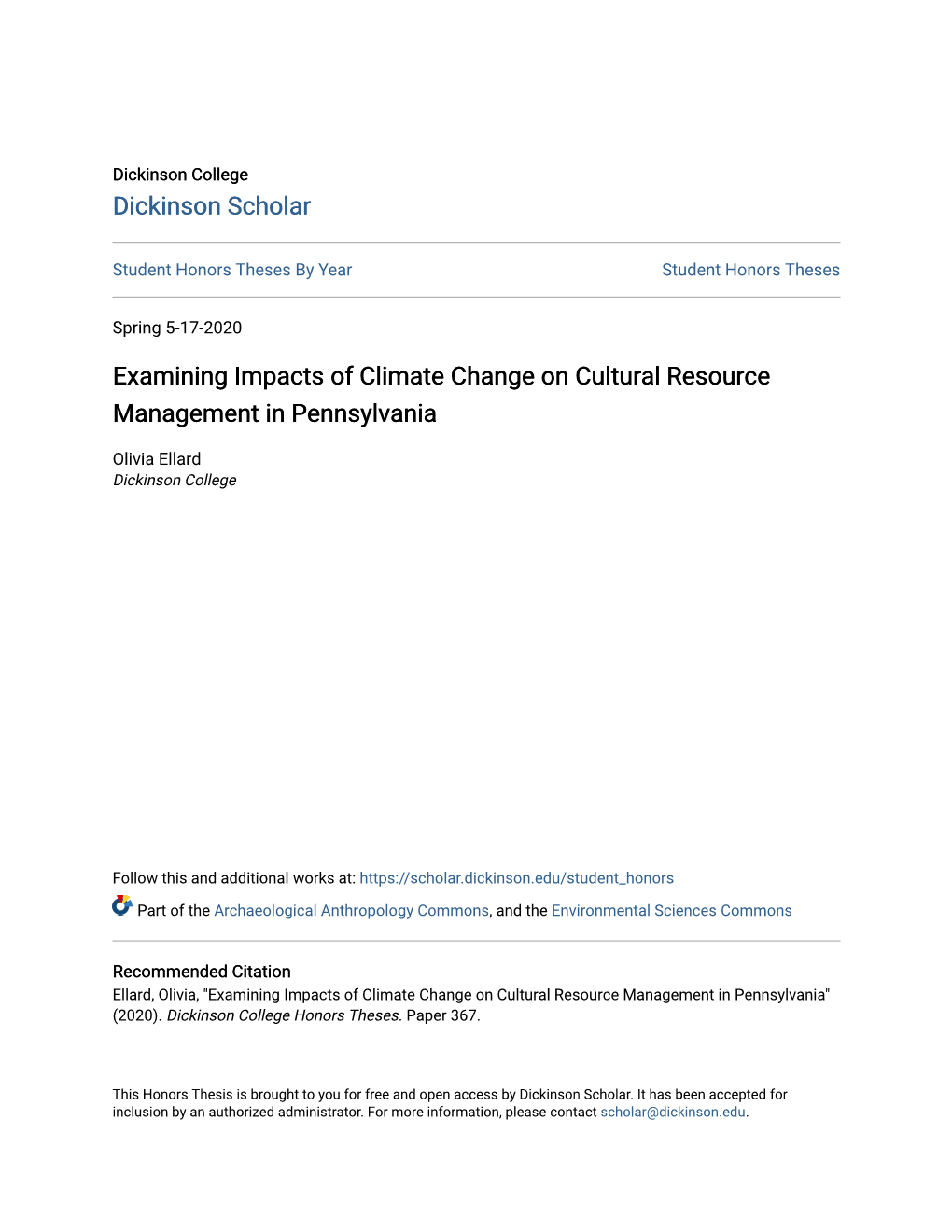 Examining Impacts of Climate Change on Cultural Resource Management in Pennsylvania