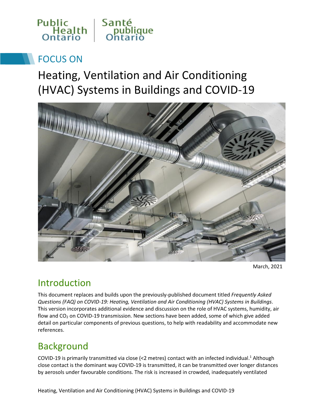 COVID 19: Heating, Ventilation & Air Conditioning (HVAC) Systems In