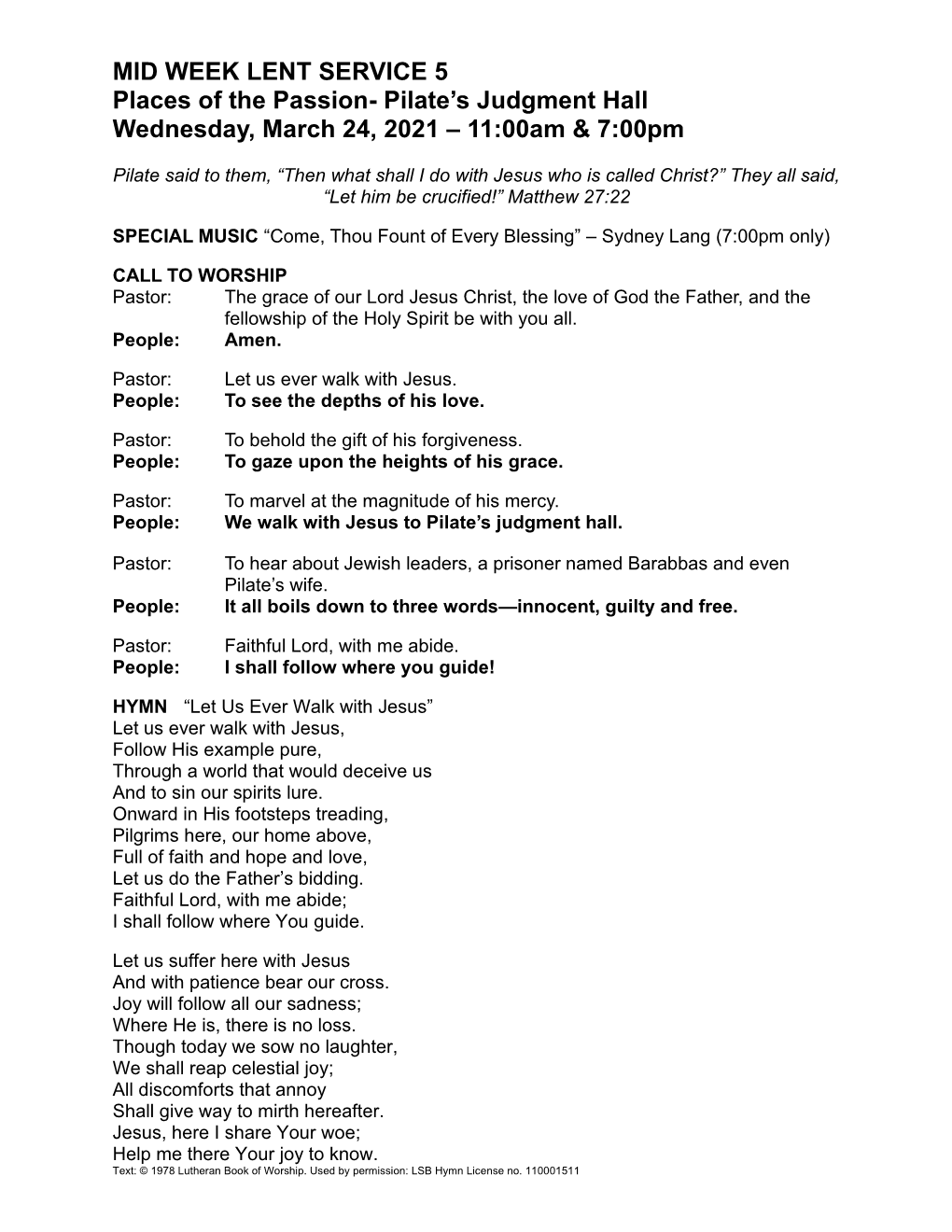 MID WEEK LENT SERVICE 5 Places of the Passion- Pilate's Judgment