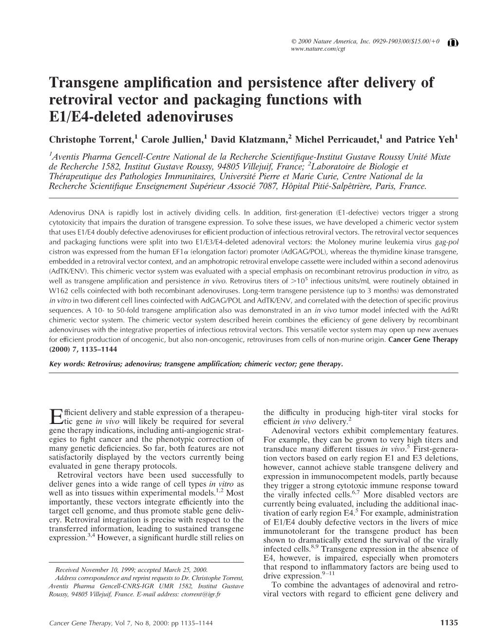 Transgene Amplification and Persistence After Delivery Of