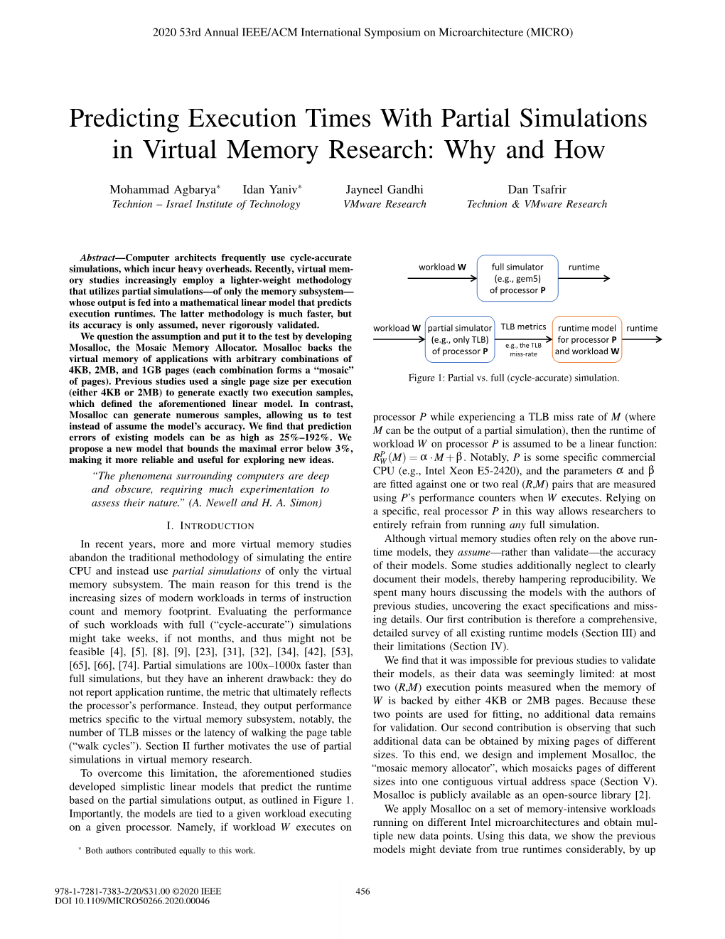 Predicting Execution Times with Partial Simulations in Virtual Memory Research: Why and How