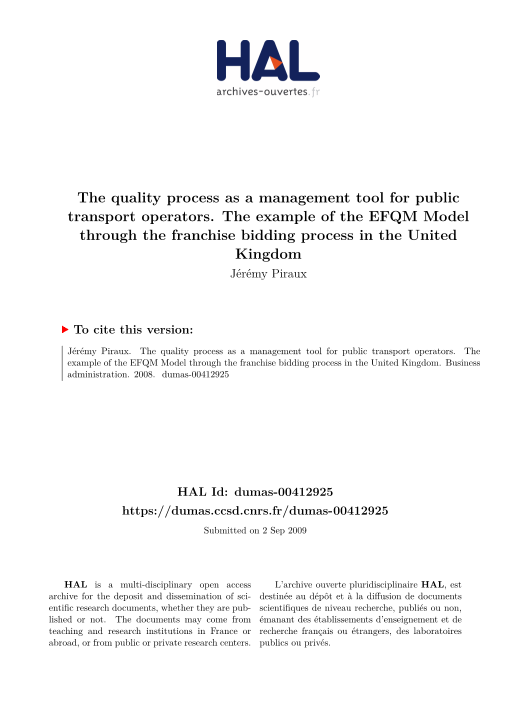 The Quality Process As a Management Tool for Public Transport Operators