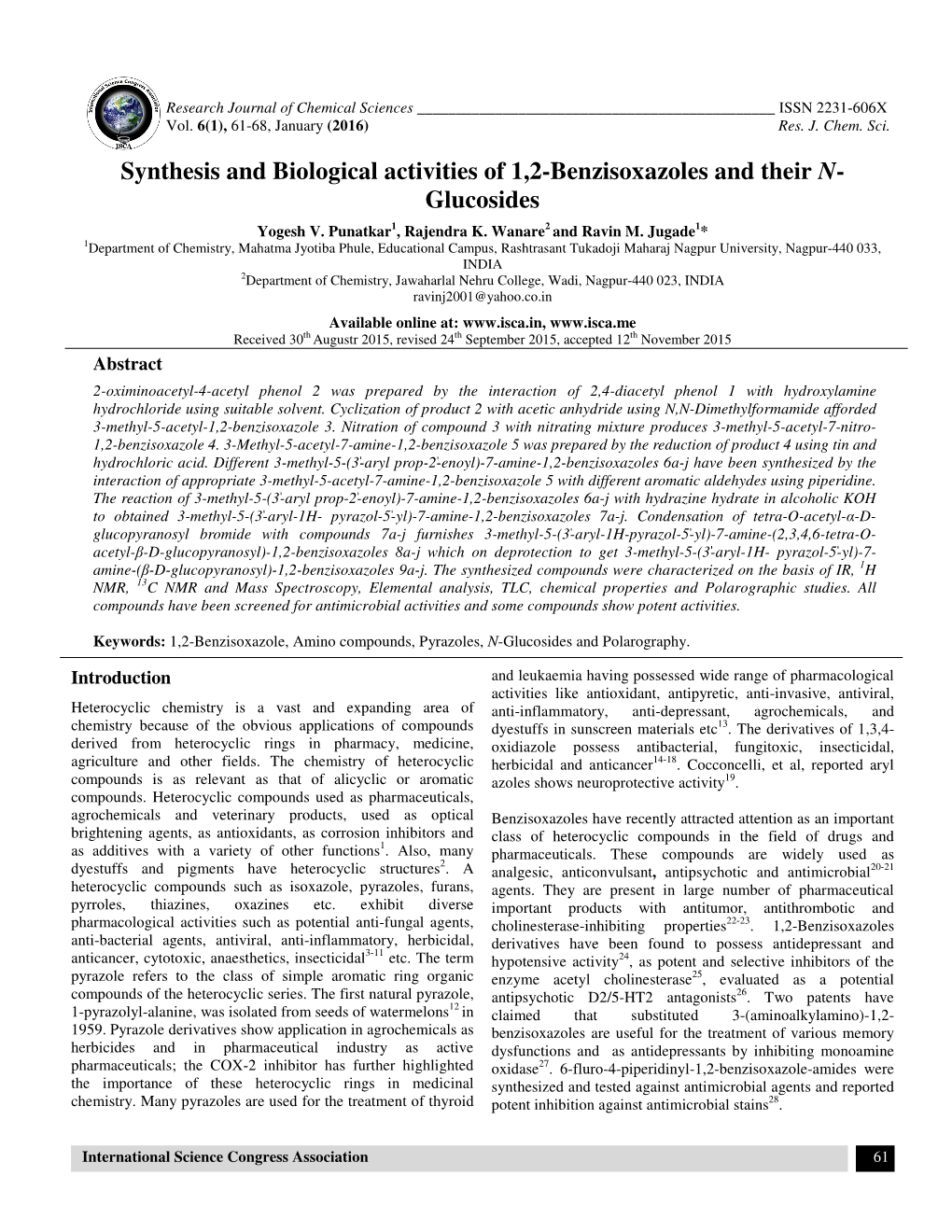 Synthesis and Biological Activities of 1,2-Benzisoxazoles and Their N- Glucosides