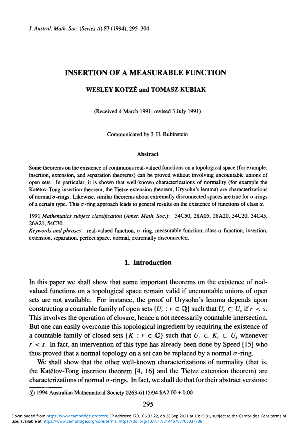 Insertion of a Measurable Function