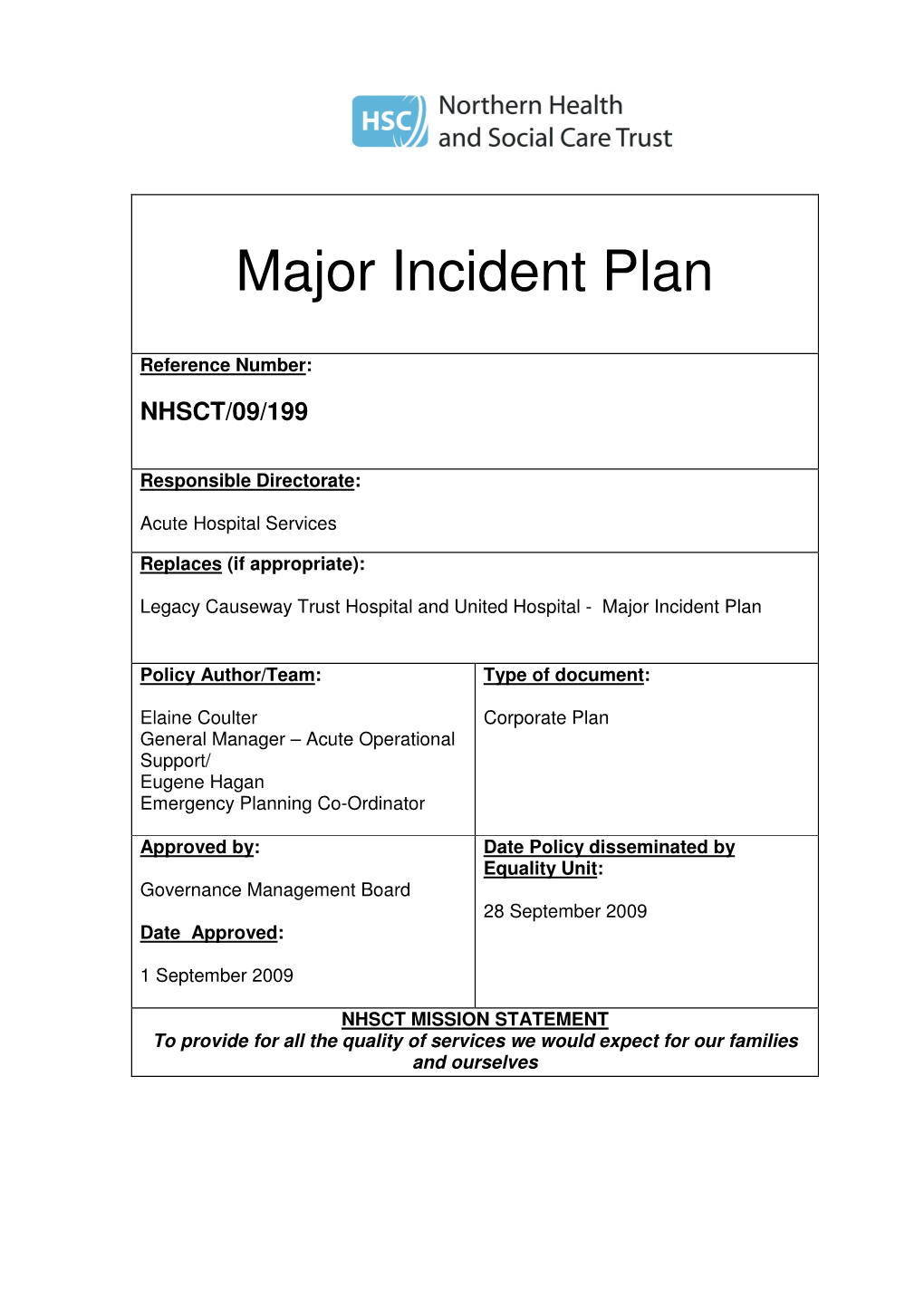 Major Incident Plan