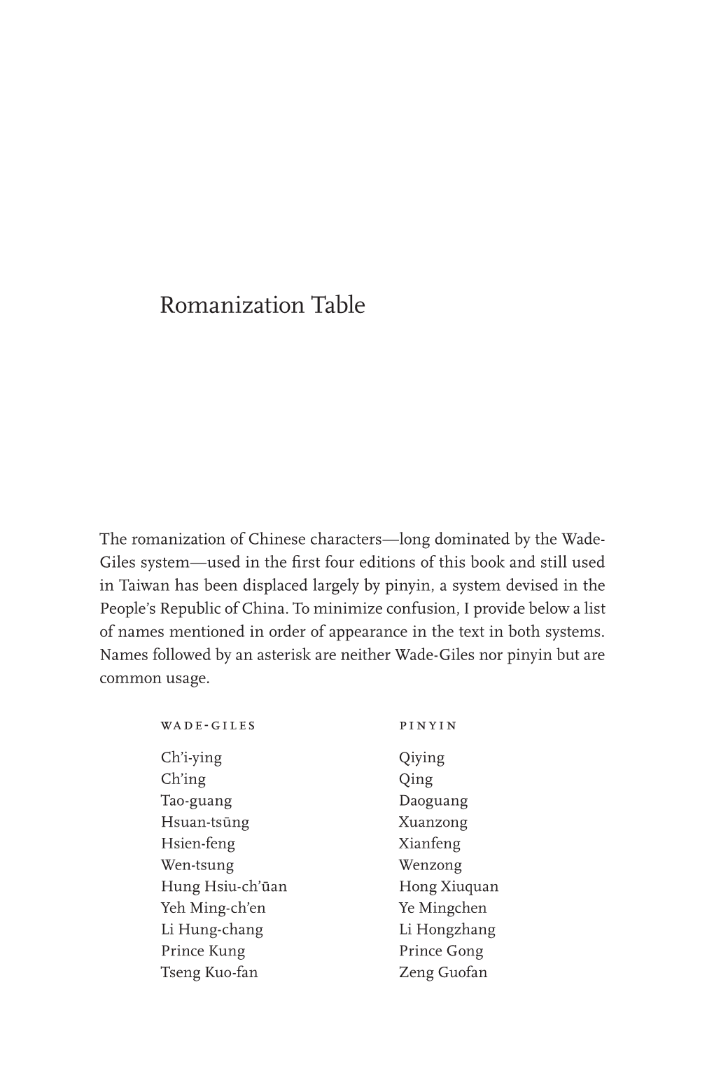 Romanization Table