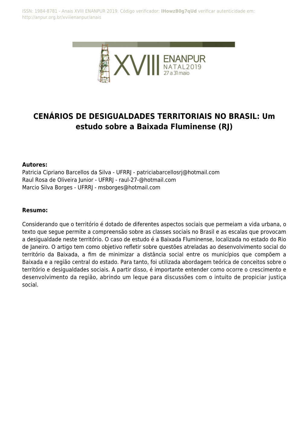 Um Estudo Sobre a Baixada Fluminense (RJ)