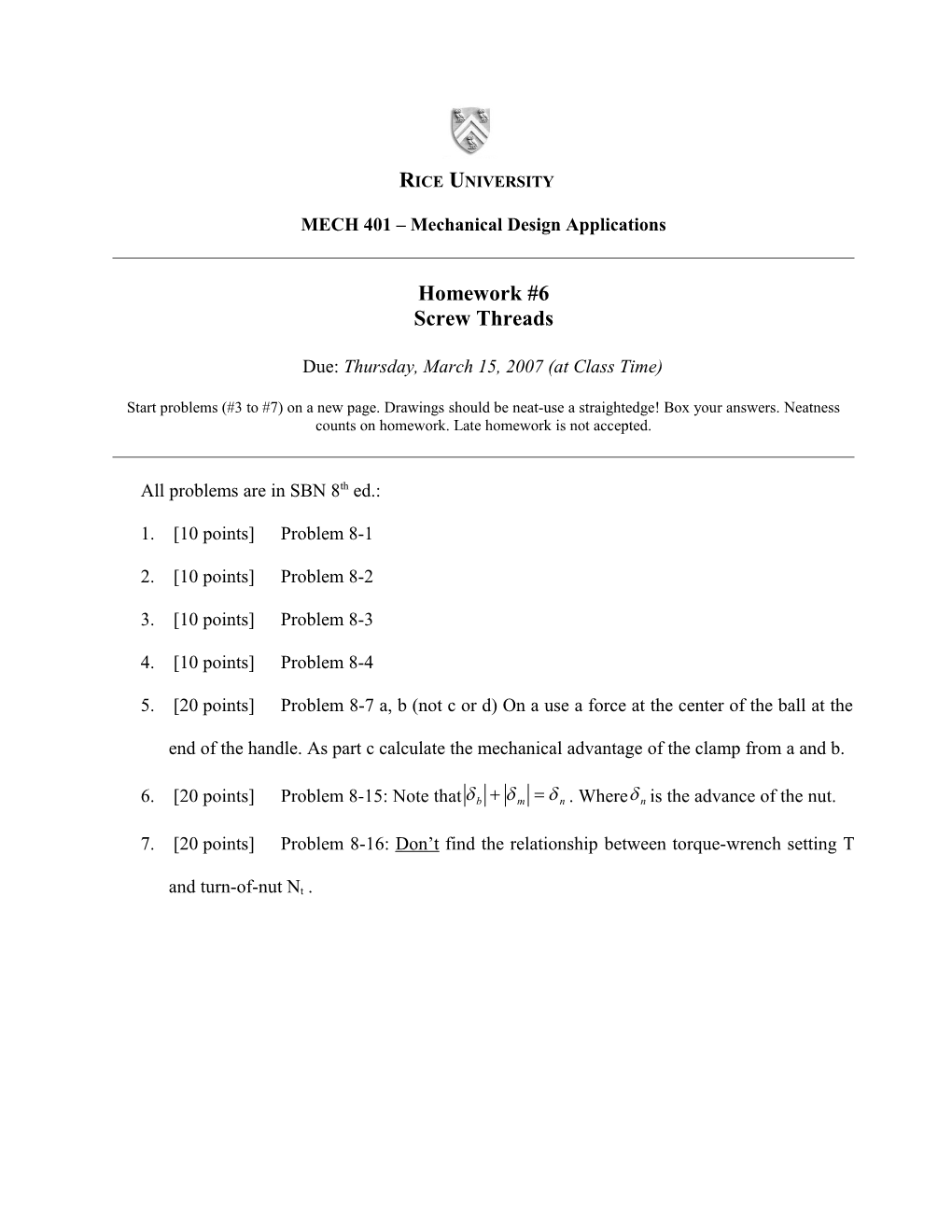 MECH 401 Mechanical Design Applications