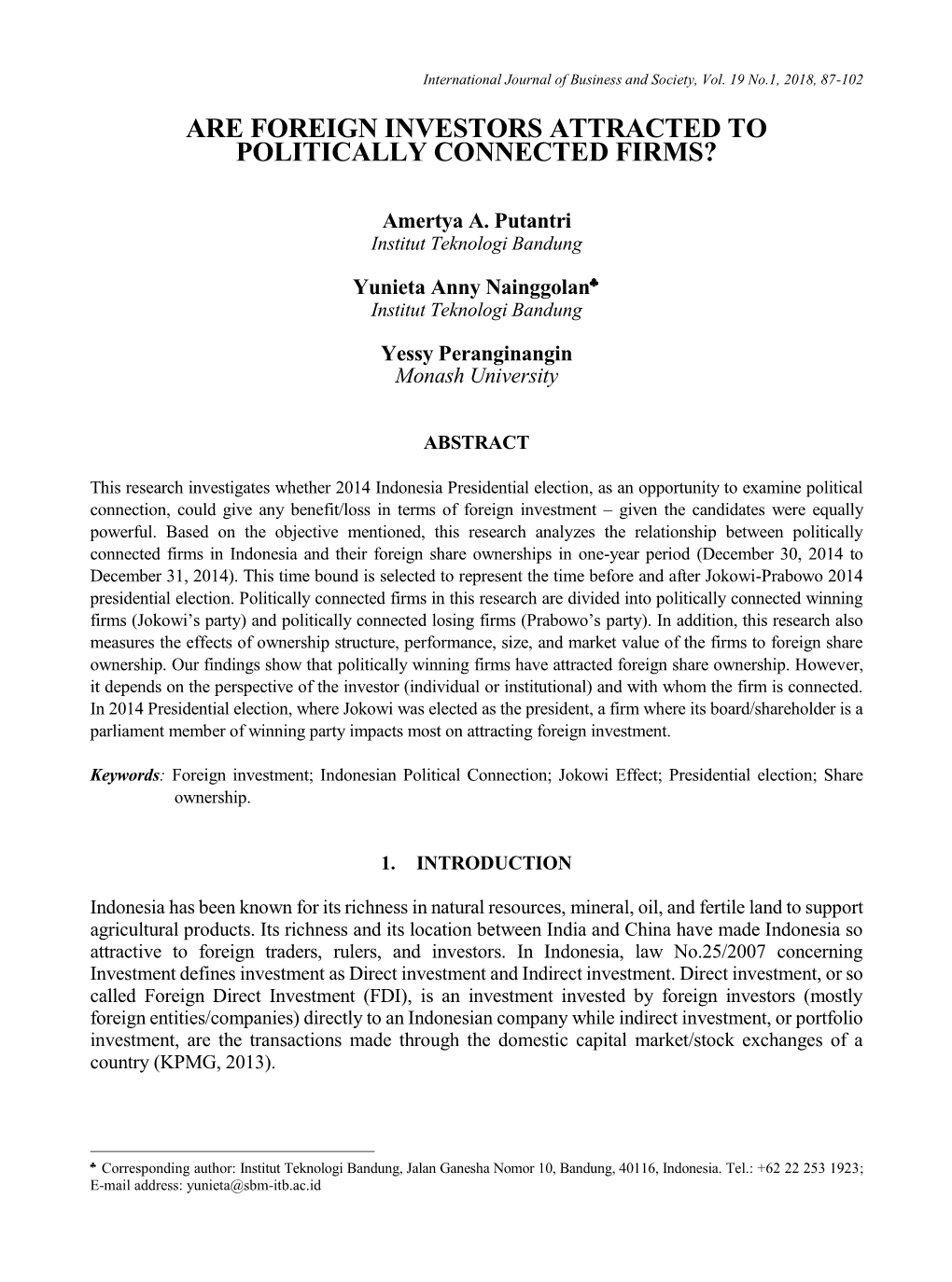 Are Foreign Investors Attracted to Politically Connected Firms?