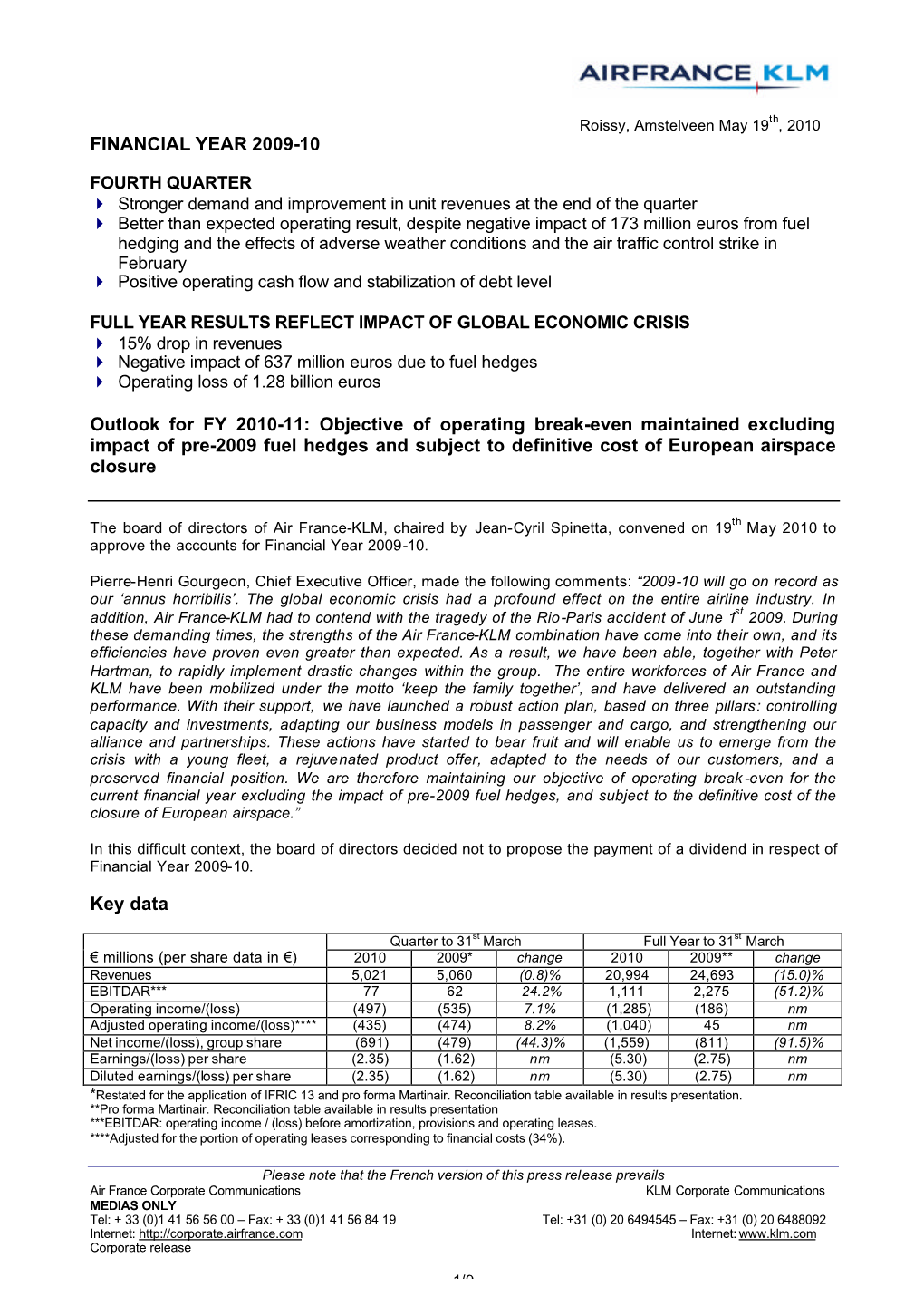 FINANCIAL YEAR 2009-10 Outlook for FY 2010-11: Objective Of