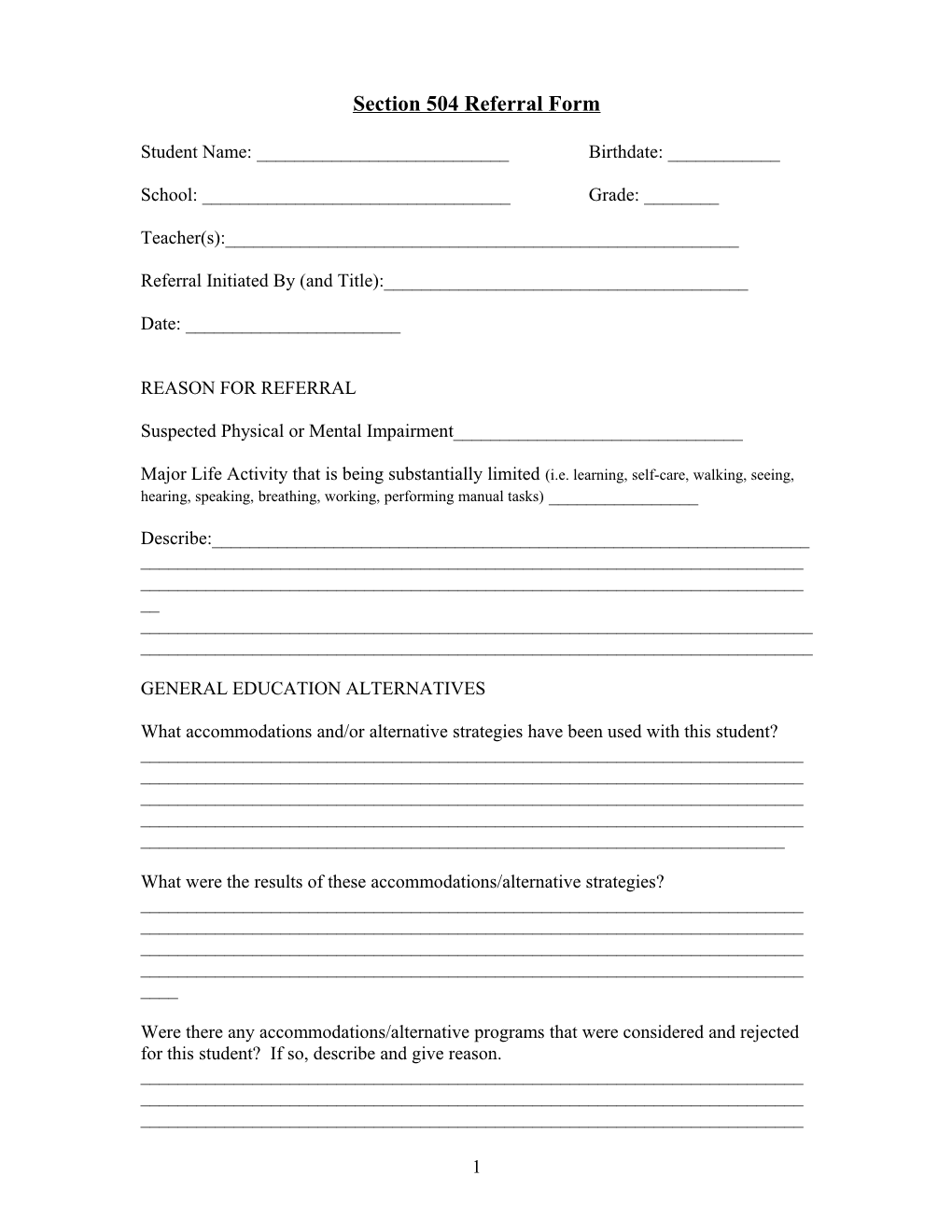 Section 504 Referral Form