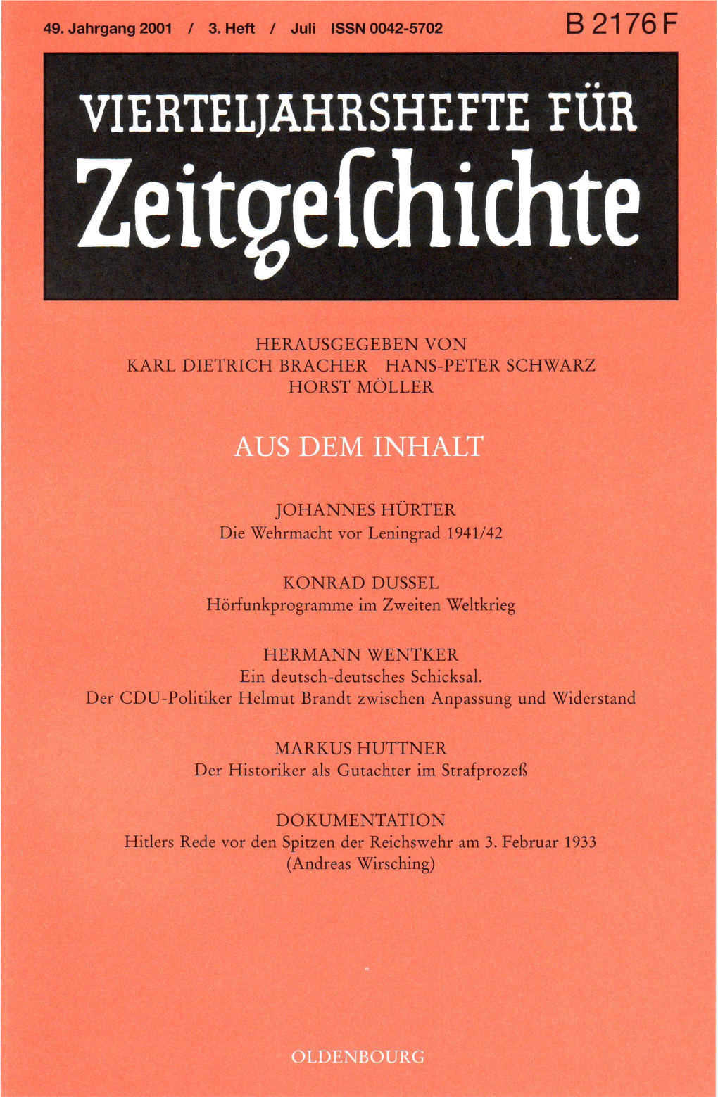 Vierteljahrshefte Für Zeitgeschichte Jahrgang 49(2001) Heft 3