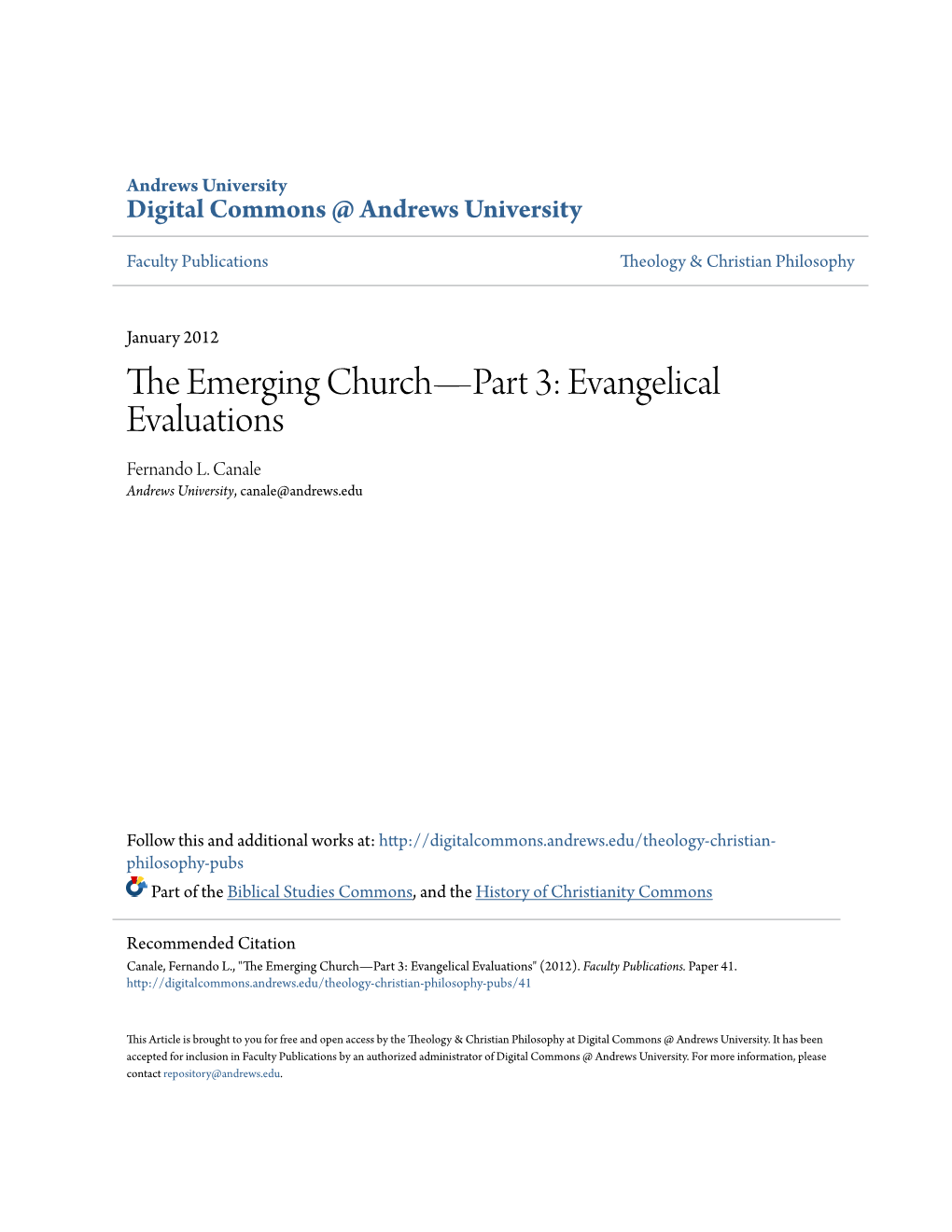 Evangelical Evaluations Fernando L