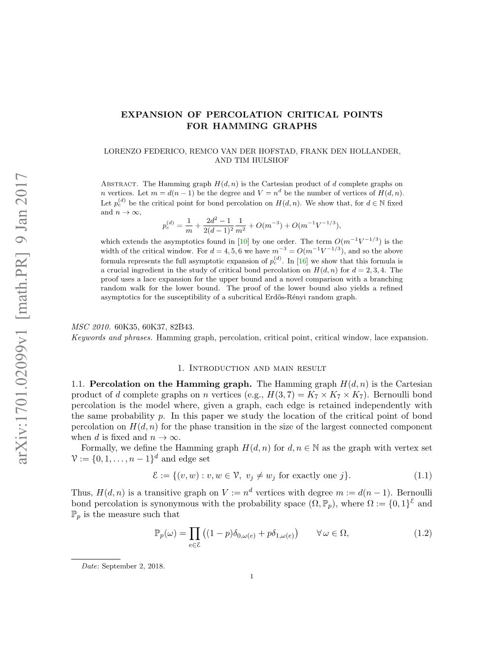 Arxiv:1701.02099V1 [Math.PR] 9 Jan 2017