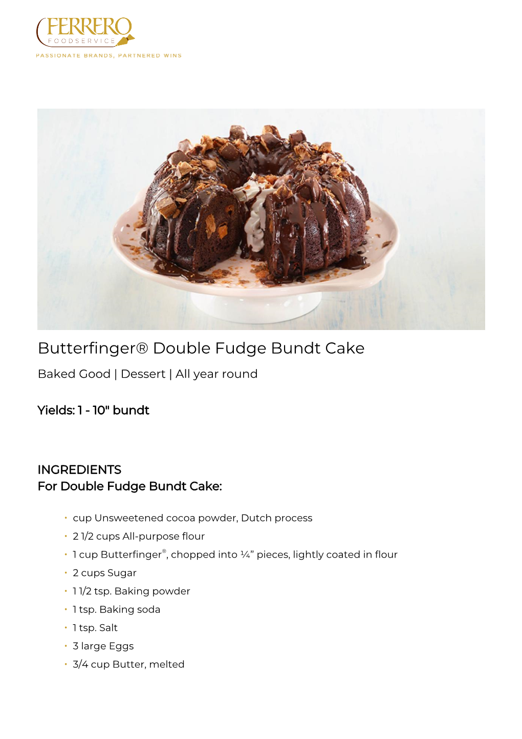 Butterfinger® Double Fudge Bundt Cake Baked Good | Dessert | All Year Round