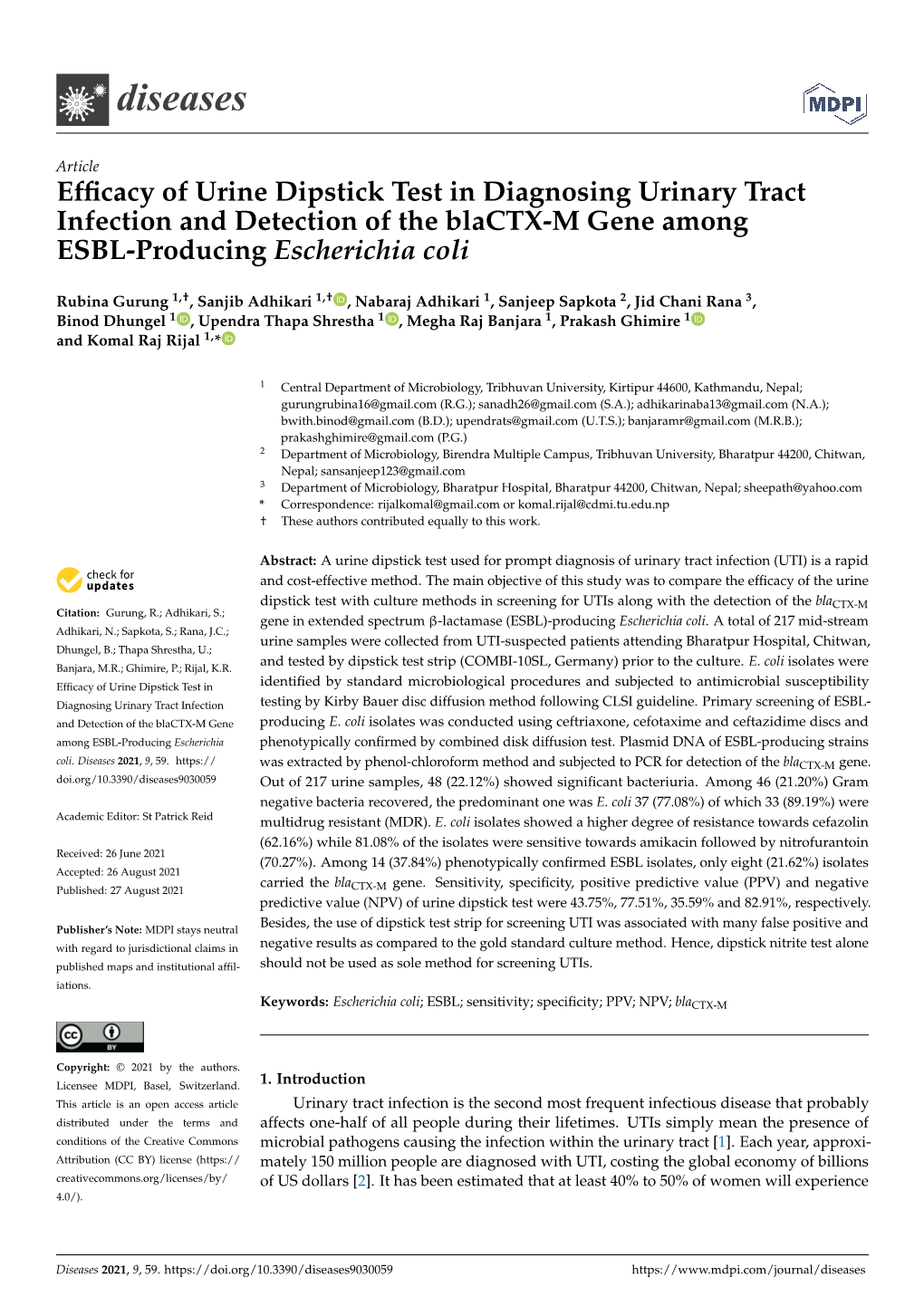 Efficacy of Urine Dipstick Test in Diagnosing Urinary Tract Infection