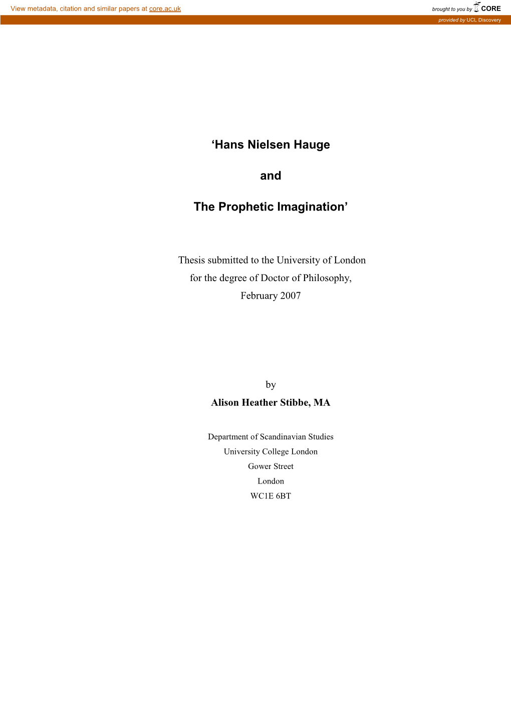 Hans Nielsen Hauge and the Prophetic Imagination
