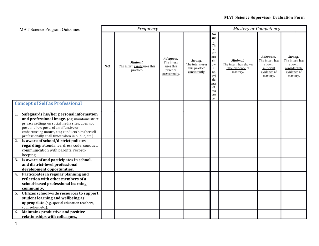 MAT Science Supervisor Evaluation Form