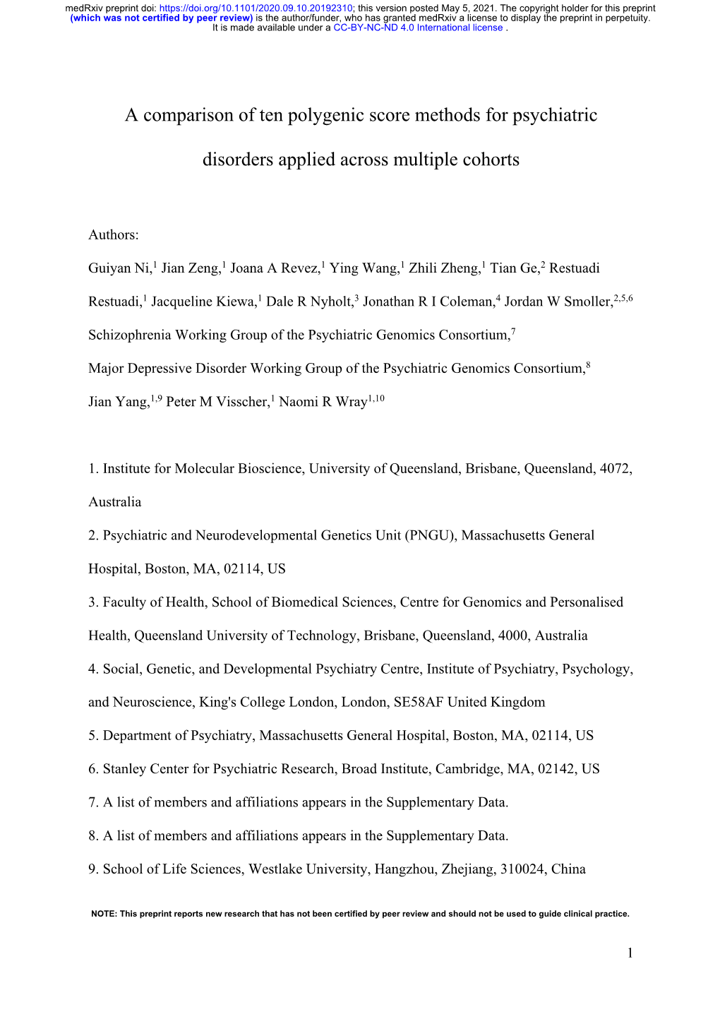 A Comparison of Ten Polygenic Score Methods for Psychiatric Disorders Applied Across Multiple Cohorts