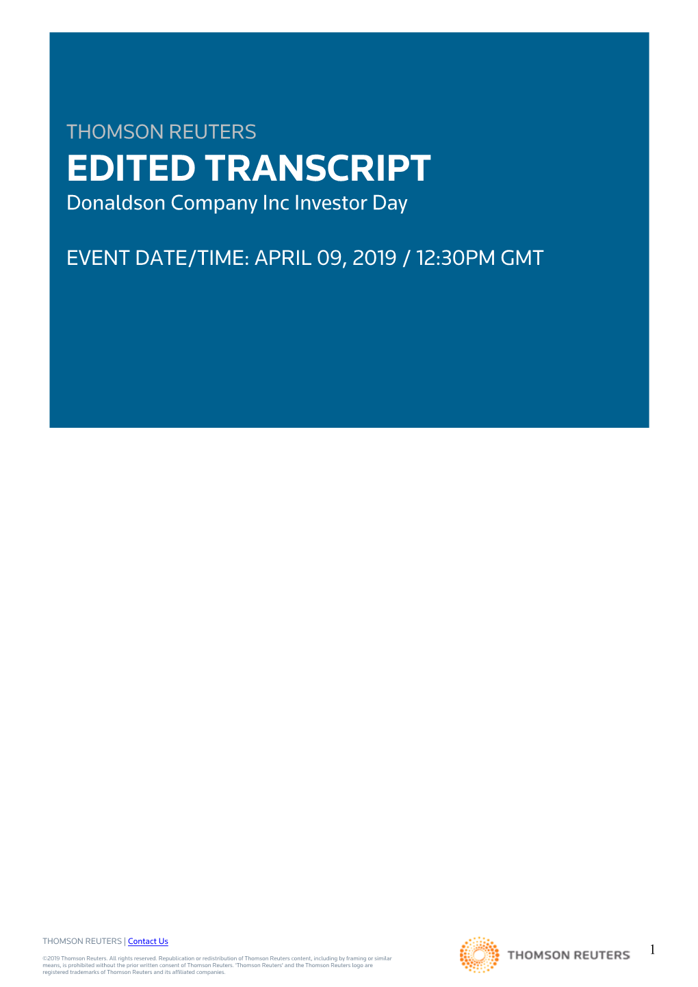 EDITED TRANSCRIPT Donaldson Company Inc Investor Day