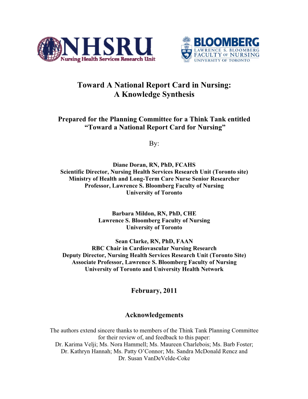 Toward a National Report Card in Nursing: a Knowledge Synthesis