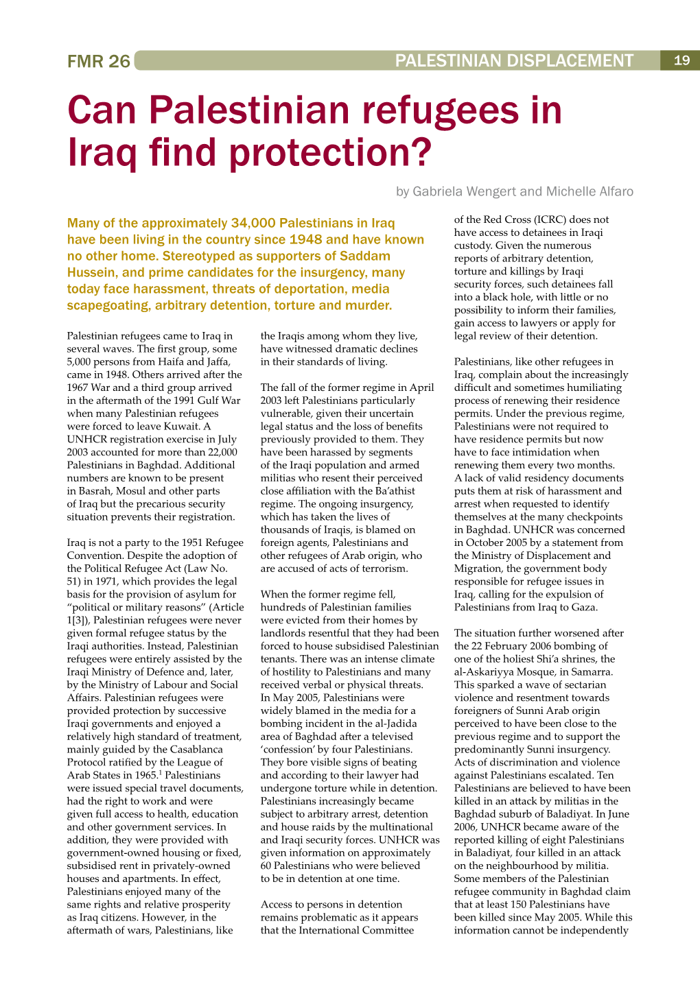 Can Palestinian Refugees in Iraq Find Protection? by Gabriela Wengert and Michelle Alfaro