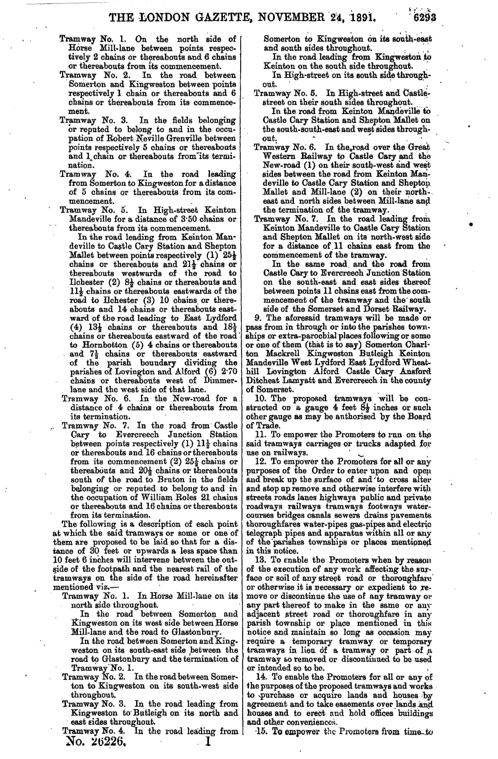 THE LONDON GAZETTE, NOVEMBER 24, 1891. Jto. 2(5226, 1