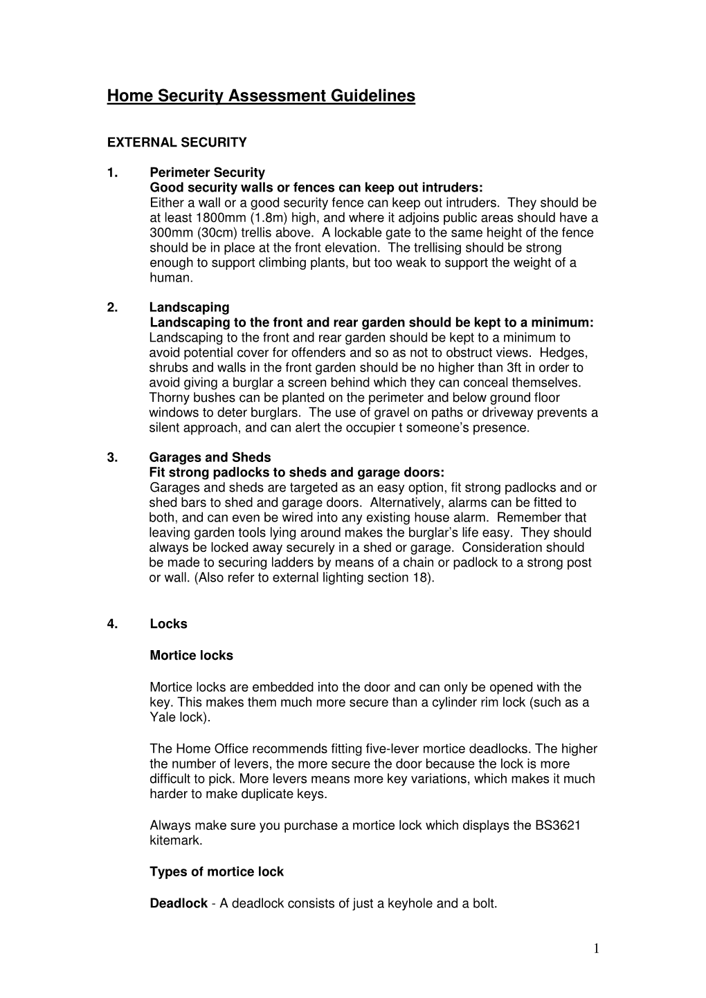 Home Security Assessment Guidelines