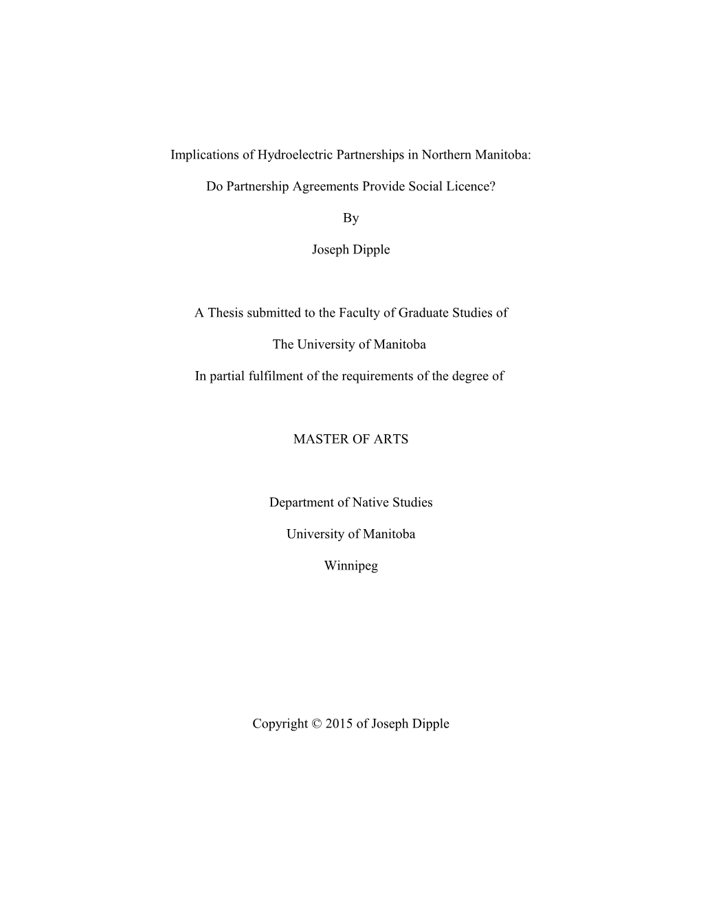 Implications of Hydroelectric Partnerships in Northern Manitoba