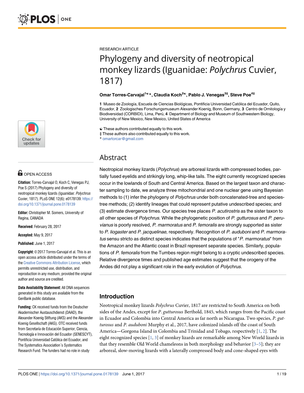 Phylogeny and Diversity of Neotropical Monkey Lizards (Iguanidae: Polychrus Cuvier, 1817)