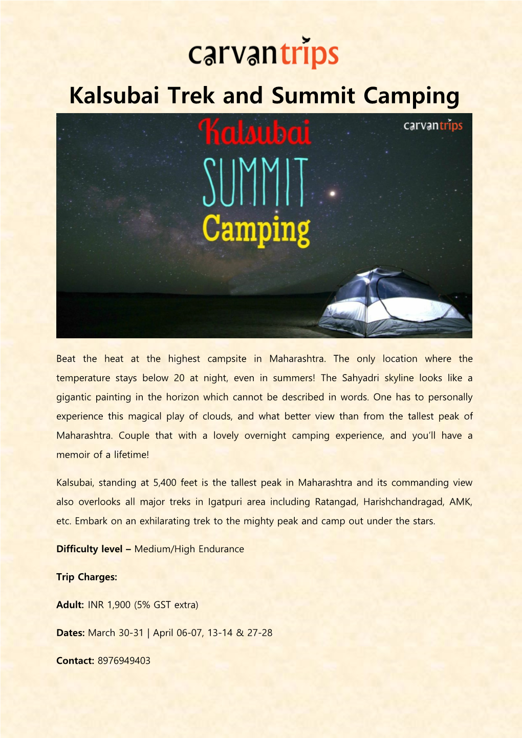 Kalsubai Trek and Summit Camping