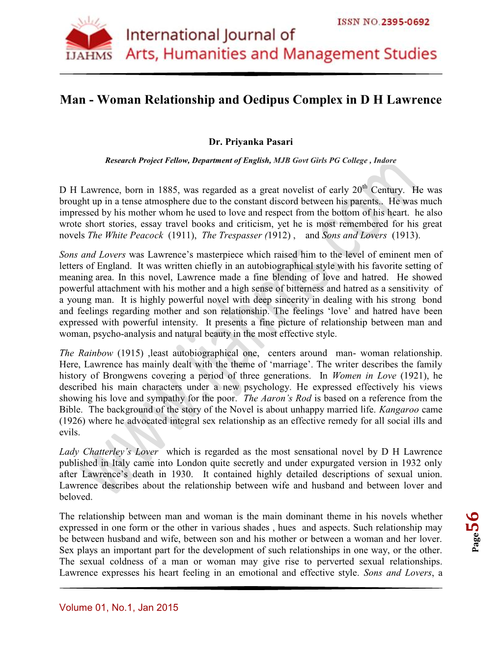 Man - Woman Relationship and Oedipus Complex in D H Lawrence