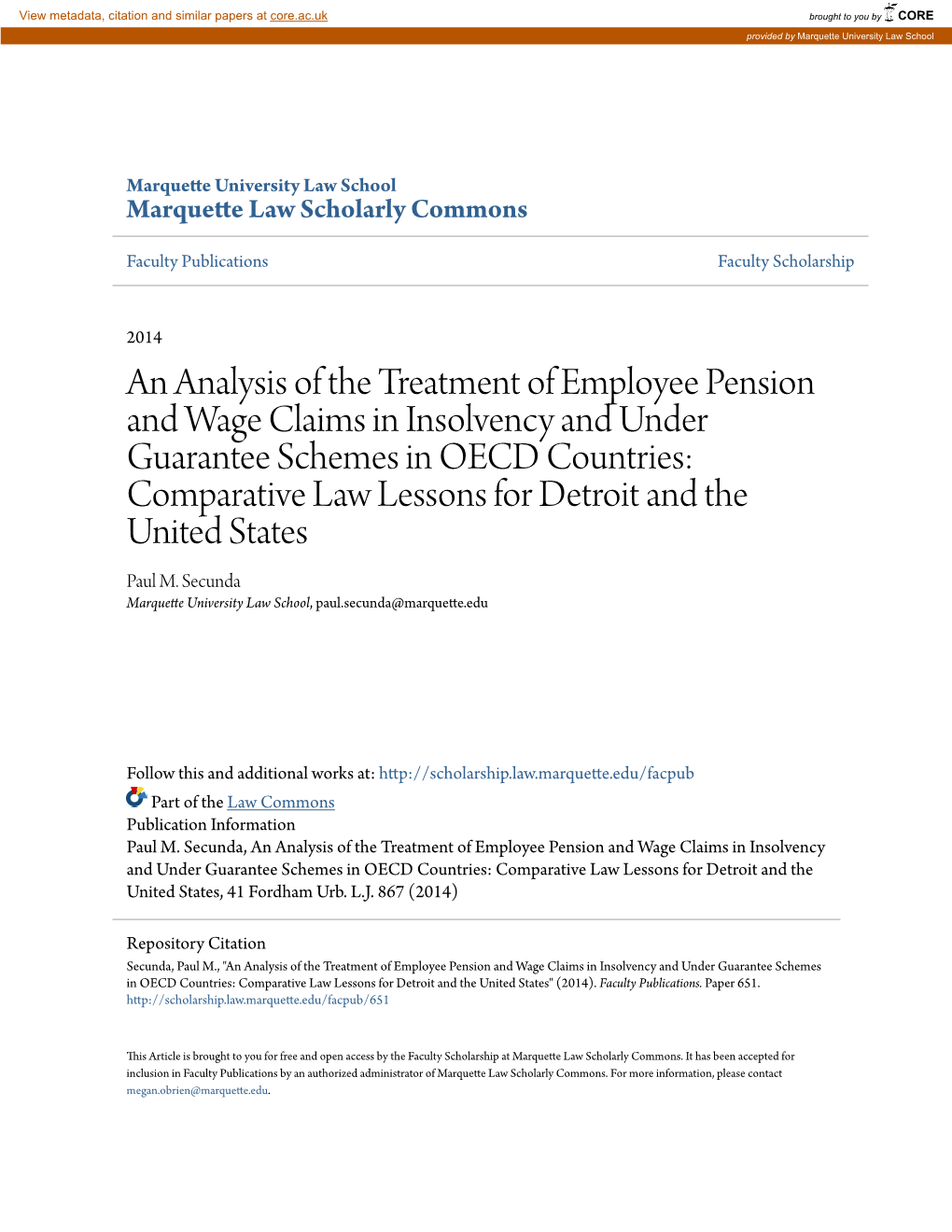 An Analysis of the Treatment of Employee Pension and Wage