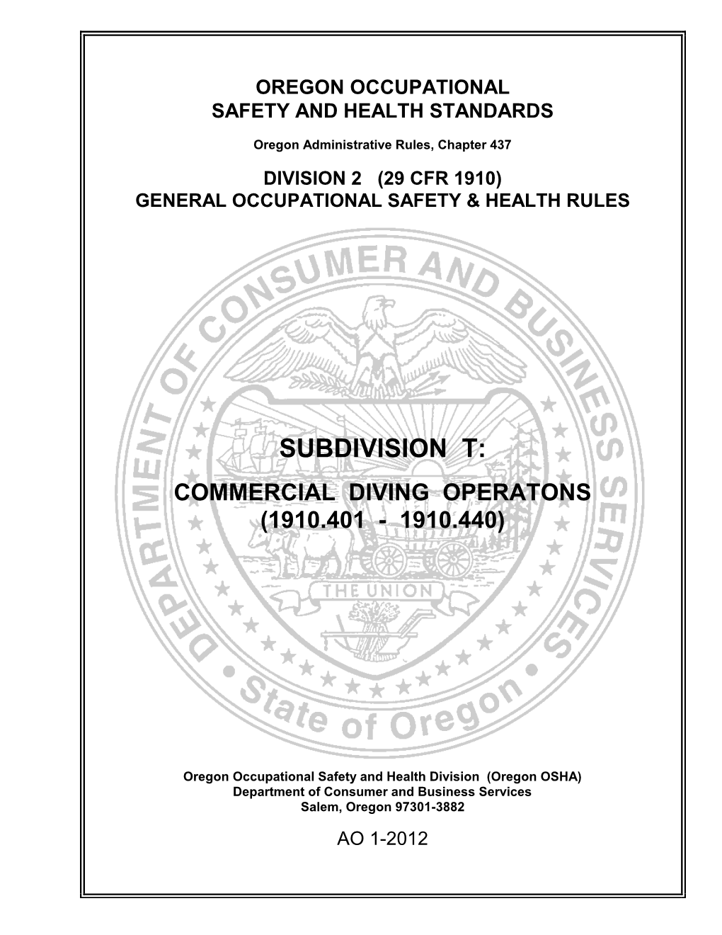 Division 2, Subdivision T, Commercial Diving Operations