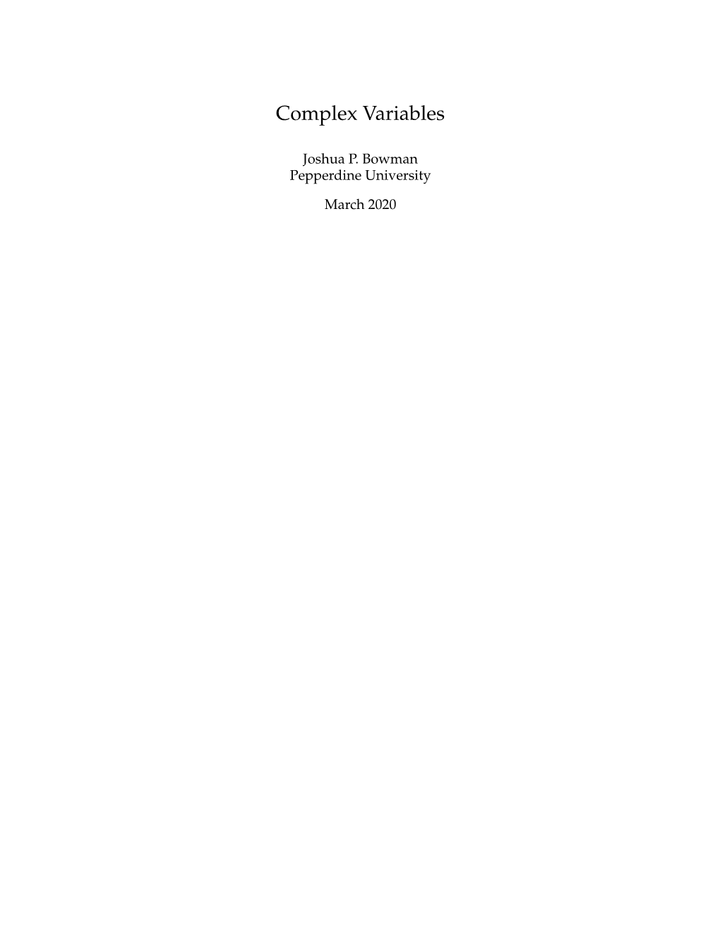 Complex Variables, by Bowman