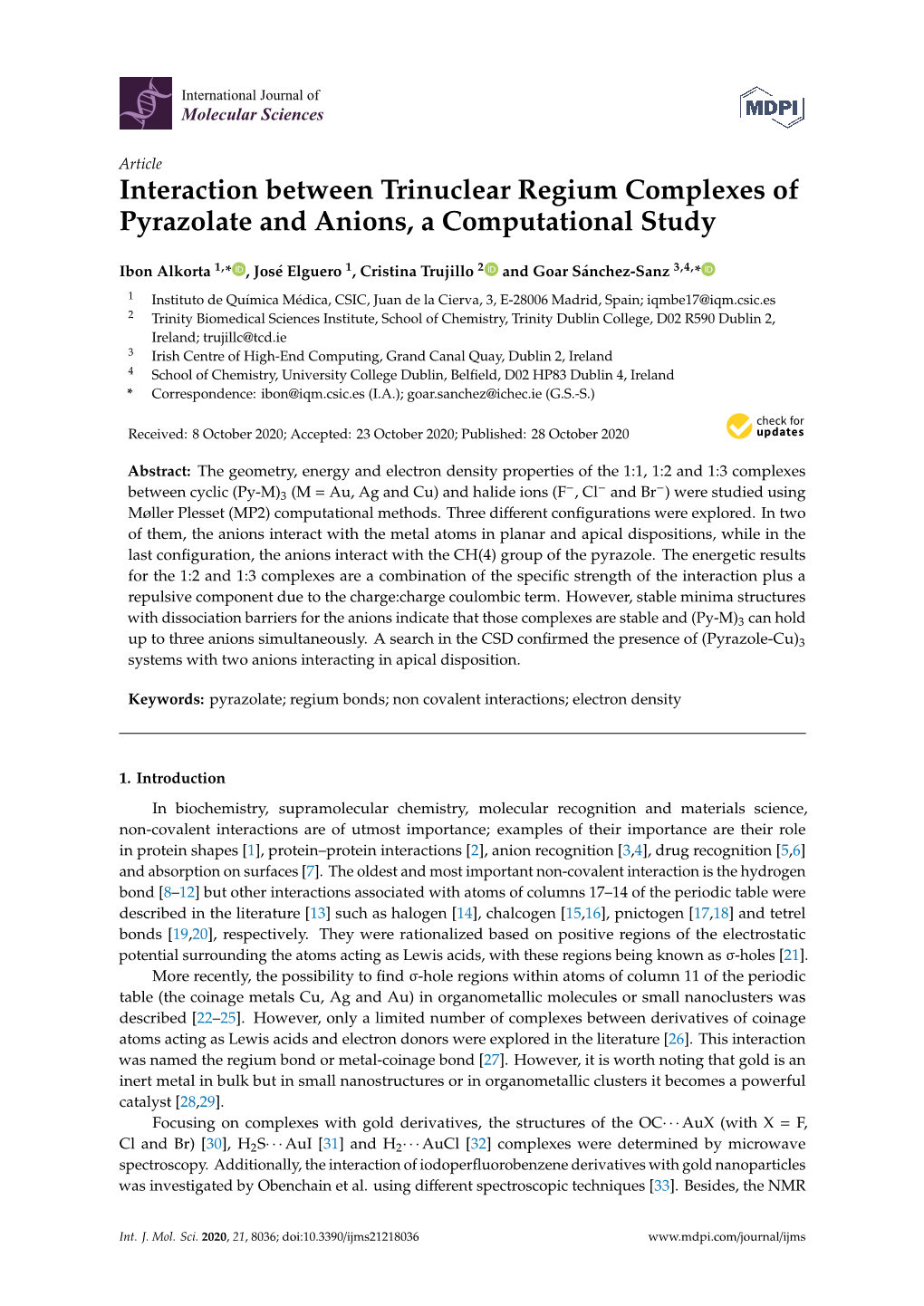 Interaction Between Trinuclear Regium Complexes of Pyrazolate and Anions, a Computational Study
