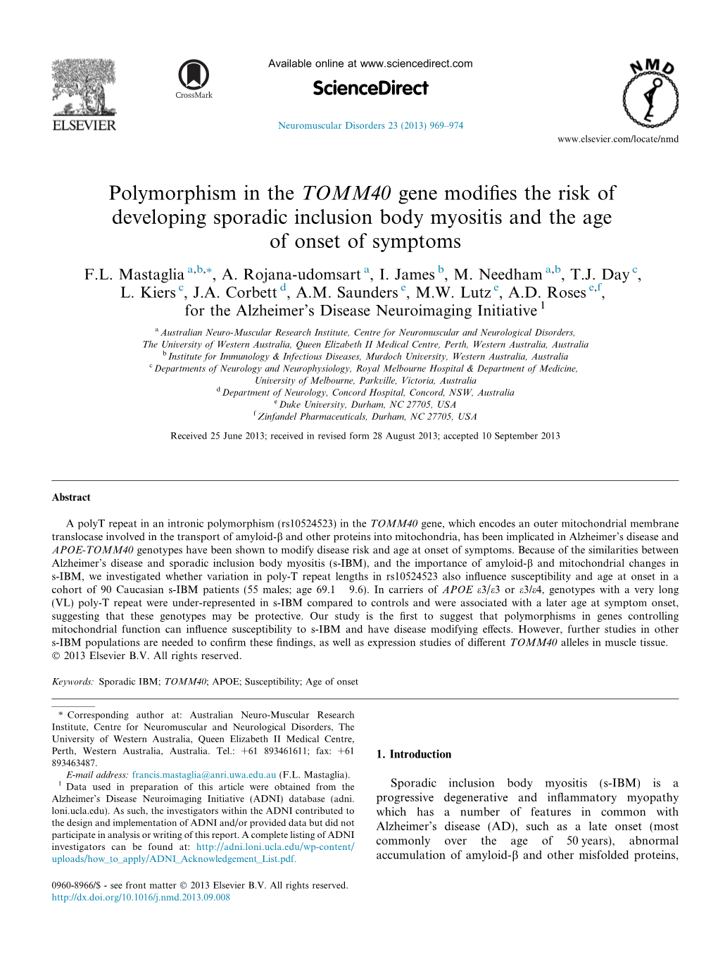 Polymorphism in the TOMM40 Gene Modifies the Risk of Developing