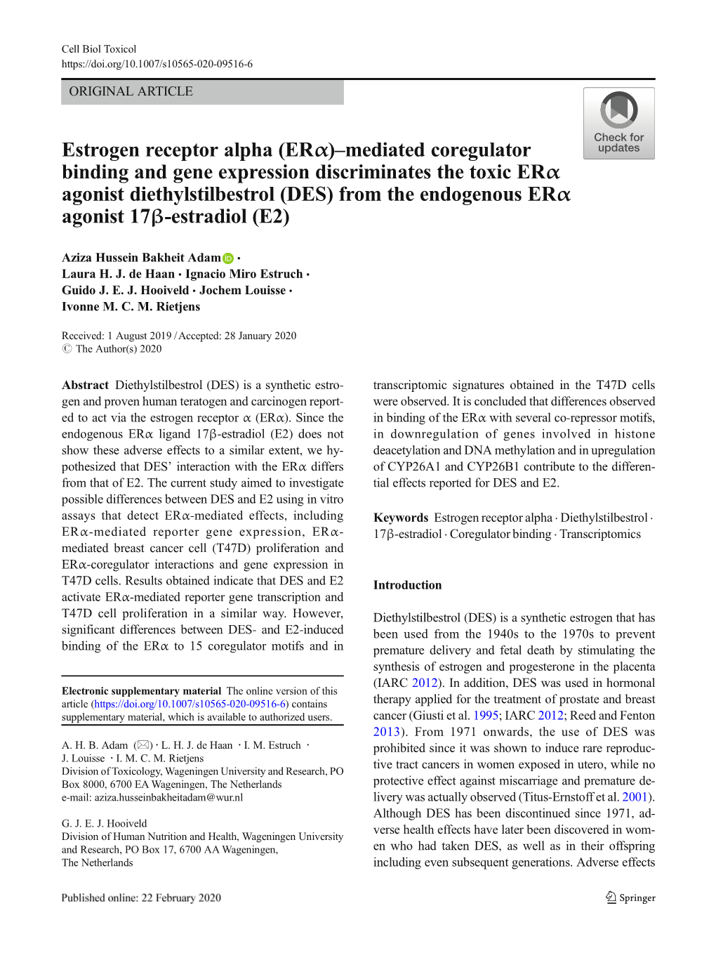 Estrogen Receptor Alpha (Erα)–Mediated Coregulator Binding And