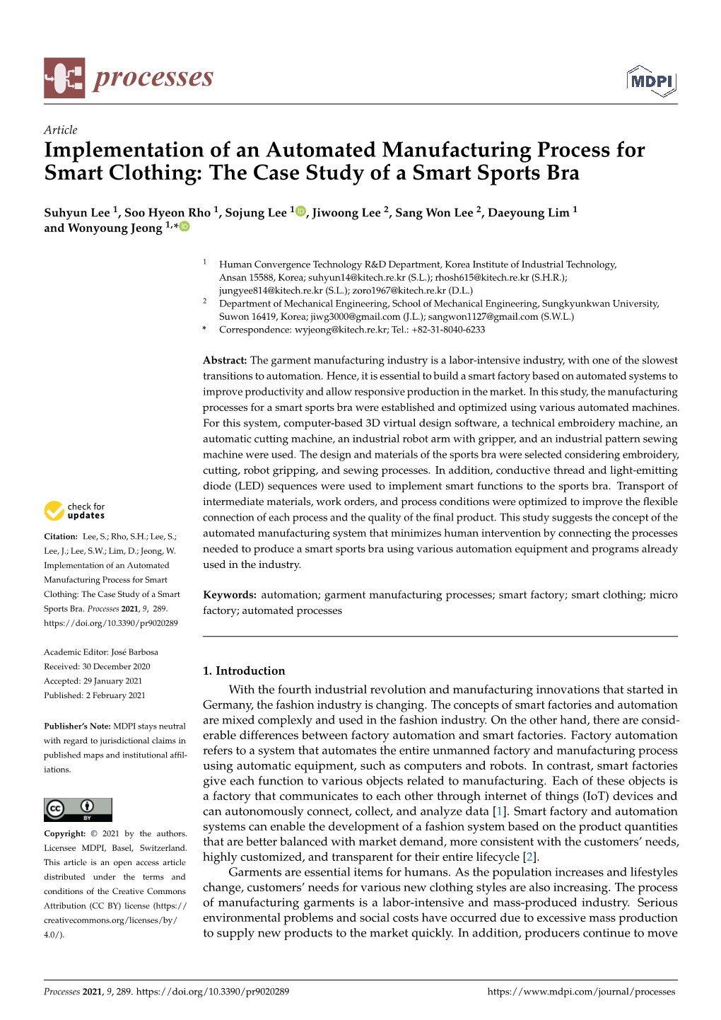 Implementation of an Automated Manufacturing Process for Smart Clothing: the Case Study of a Smart Sports Bra