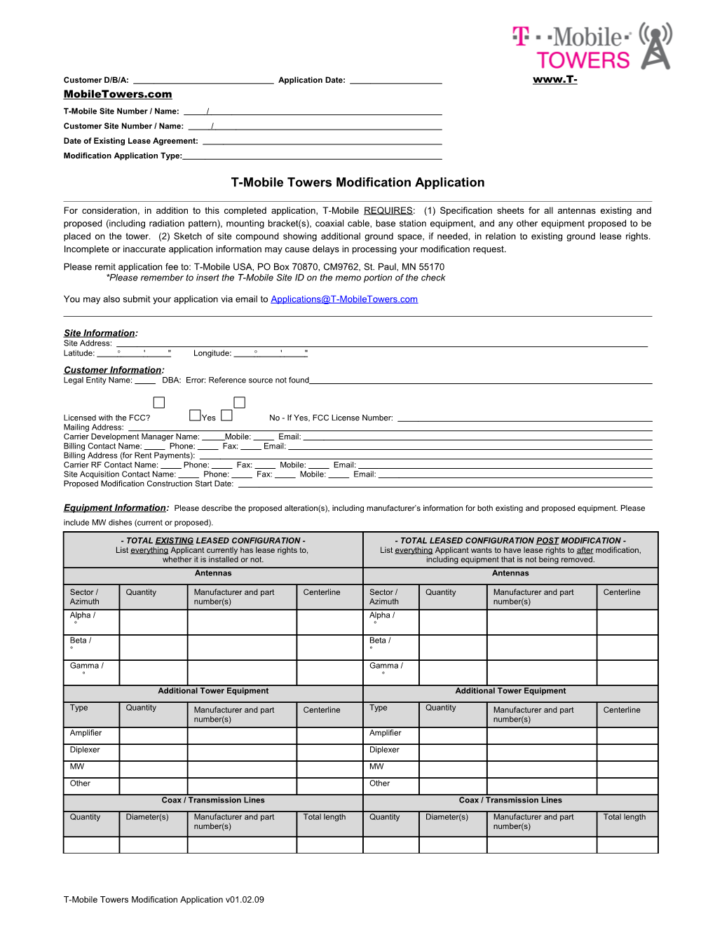 Site Marketing Program Application Form