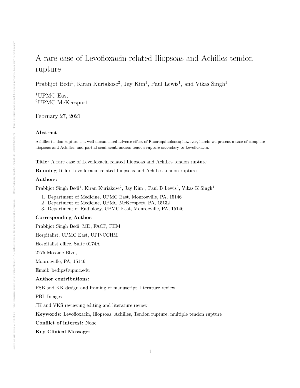 A Rare Case of Levofloxacin Related Iliopsoas and Achilles Tendon Rupture