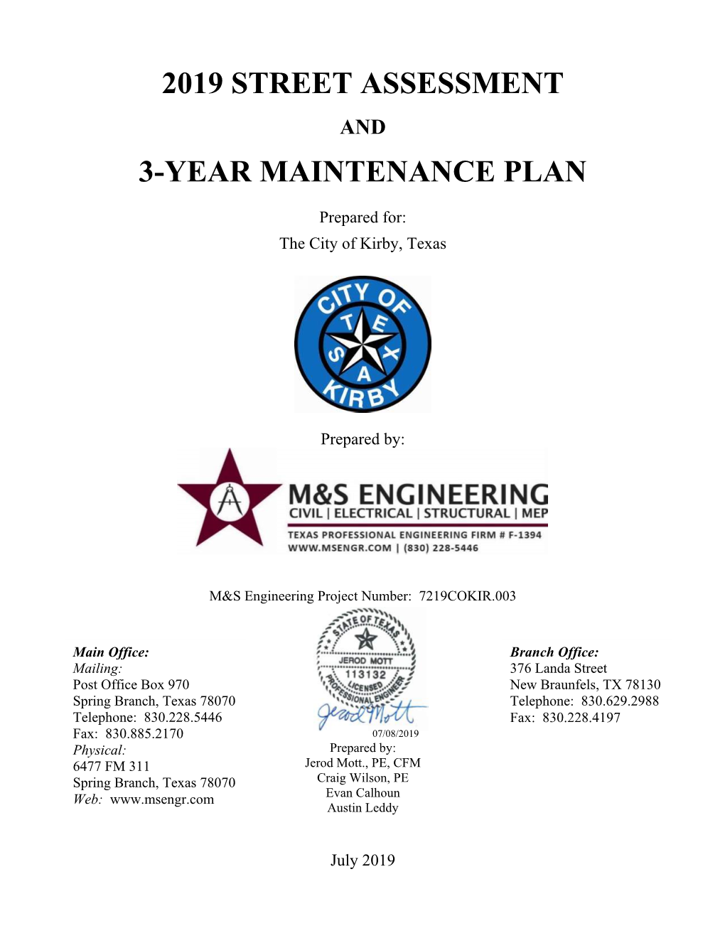 2019 Street Assessment and 3-Year Maintenance Plan